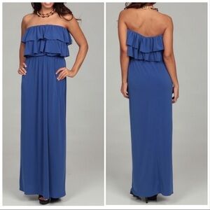 Suzi Chin porcelain blue ruffled maxi dress